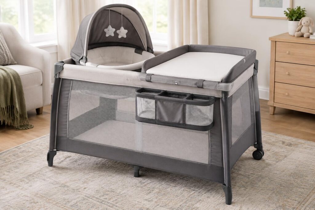 Monbebe Play Yard w/ Changer & Bassinet — AI-generated illustrative scene