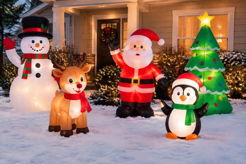 Walmart Has FUN Christmas Inflatables (Cookies, Pets, Disney, Grinch, & More) — AI-generated illustrative scene