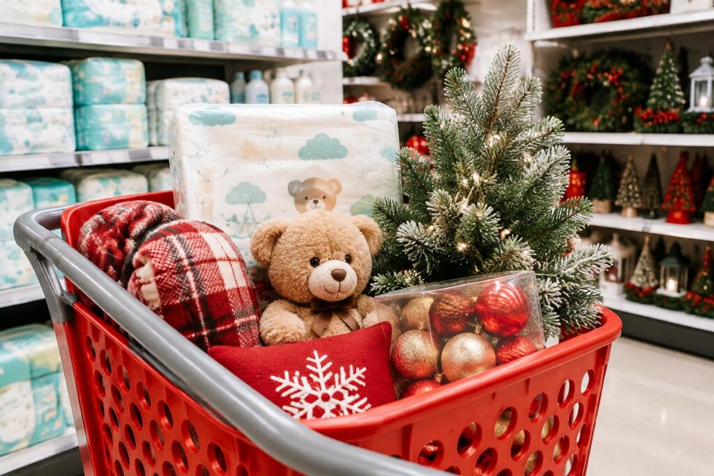 NEW Target Circle Bonus Offers | Save on Diapers, Christmas Decor & More — AI-generated illustrative scene