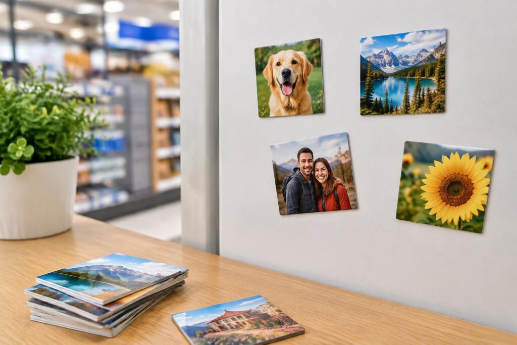 Coupon code ITSTICKS: Photo Magnets at Walgreens — AI-generated illustrative scene