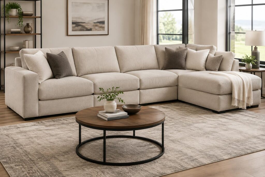 Viral Radley 4-Pc. Fabric Chaise Sectional Sofa — AI-generated illustrative scene