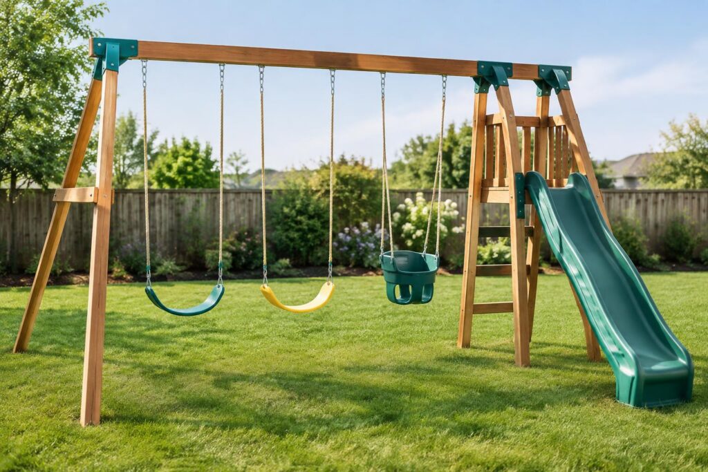 Sportspower Swingsets on Sale — AI-generated illustrative scene