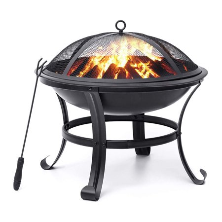 22 inch Fire Pit for Outside Portable Wood Burning Fire Pit Outdoor Small Firepit Bowl with Spark Screen, Log Grate, Poker for Patio Camping