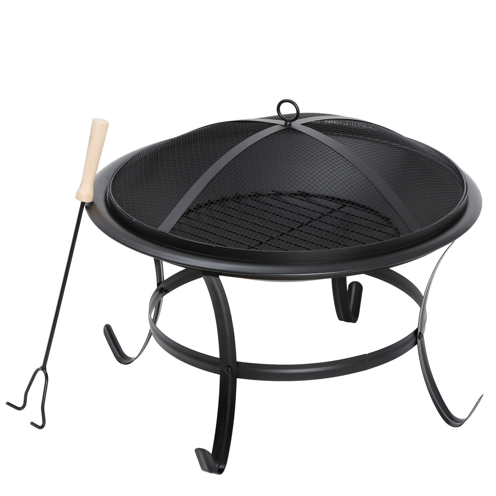 22'' Outdoor Patio Steel Fire Pit Bowl BBQ Grill with Mesh Spark Screen Cover