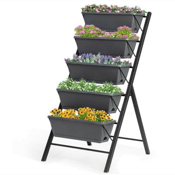 22.5 in. L x 27 in. W x 45 in. H Black Plastic Vertical Raised Bed 5-Tier on Sale At The Home Depot