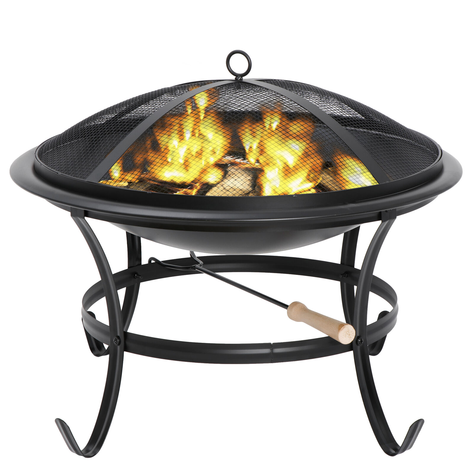 22"Fire Pit Black Steel Portable Wood Burning Mesh Spark Outdoor Stove Fireplace