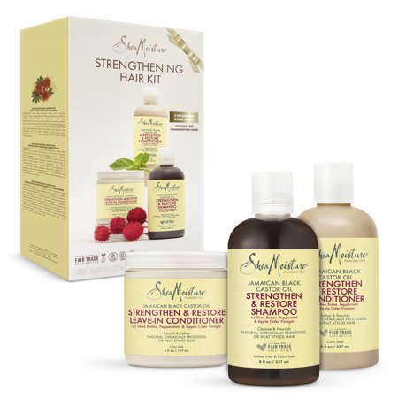 ($23 Value) SheaMoisture Castor Oil Strengthen and Restore Holiday Gift Set (Shampoo, Conditioner, Leave-In) 3 Ct