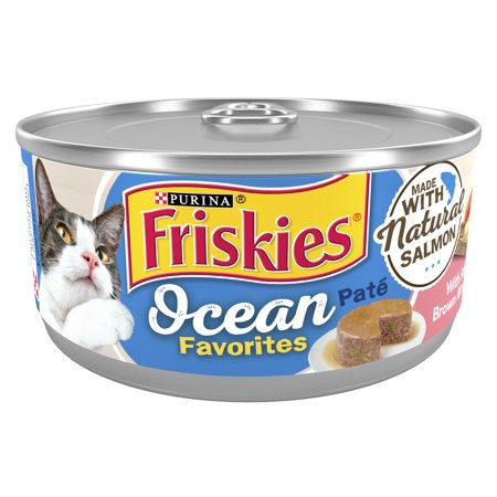 (24 Pack) Friskies Wet Cat Food Pate Ocean Favorites With Natural Salmon Brown Rice and Peas, 5.5 oz. Cans