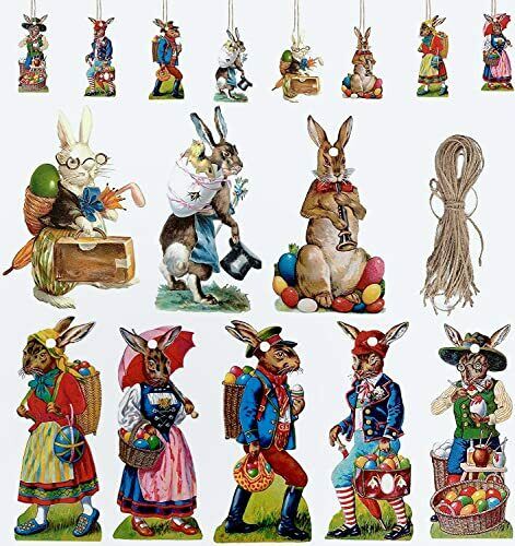 24 PCS Vintage Hanging Easter Ornaments for Easter Tree , 8 Designs Wooden