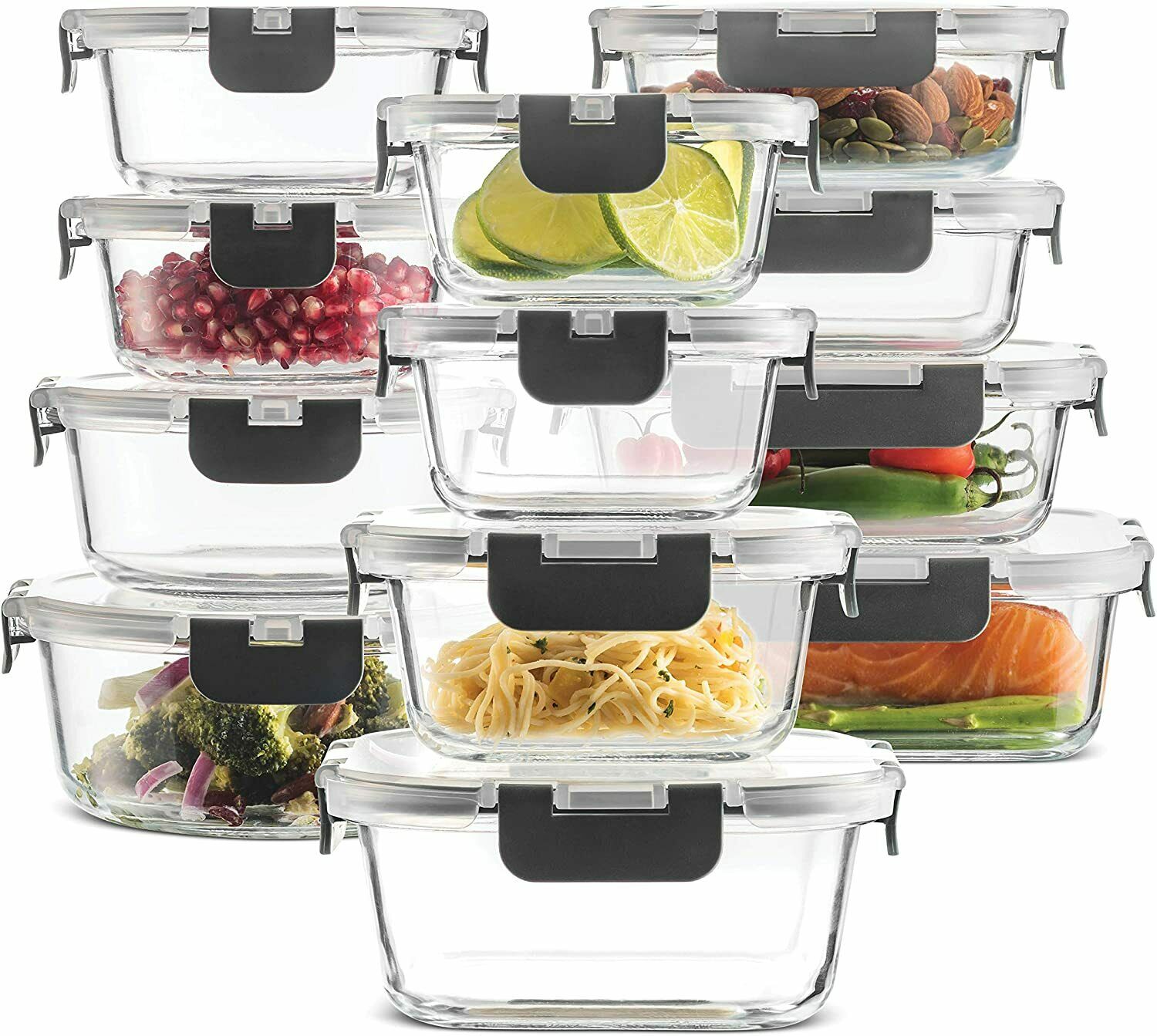 24-Piece Superior Glass Food Storage Containers Set - Newly Innovated Hinged