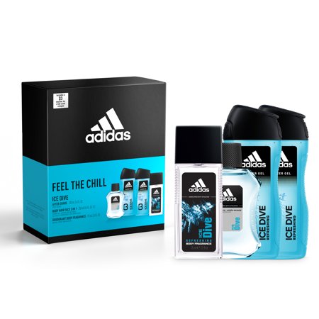($24 Value) ADIDAS Ice Dive Holiday Gift Set: 3-in-1 Body, Hair and Face Shower Gel + After Shave + Deodorant Body Spray + $3 adidas.com Voucher, 5 Pieces