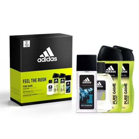 ($24 Value) ADIDAS Pure Game Fragrance Gift Set: After Shave + 3 in 1 Body, Hair & Face Shower Gel + Deodorant Body Spray + $3 adidas.com Voucher, 5 Pieces
