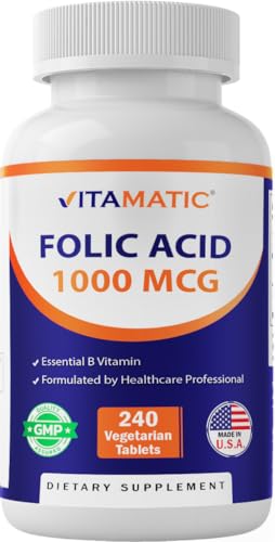 Vitamatic Folic Acid 1000 Mcg (1 Mg) - Vegetarian Tablets - 1667 Mcg Dfe - Vitamin B9 (240 Count (Pack Of 1))