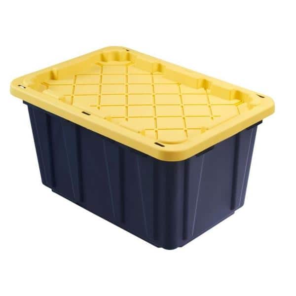 27 Gal. Tough Storage Tote in Black with Yellow Lid on Sale At The Home Depot