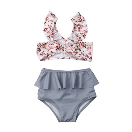 2Pcs Toddler Baby Girl Leopard Swimwear Bathing Suit Bikini Outfits Swimsuit Set
