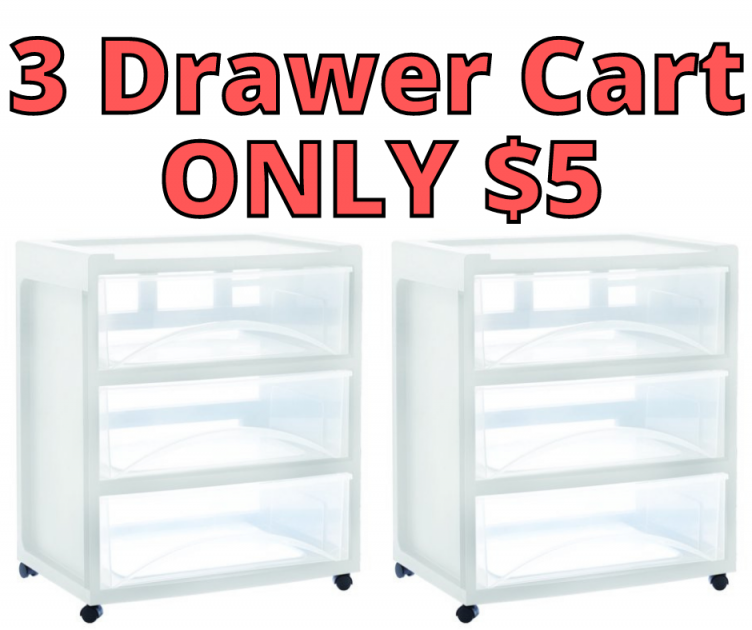 Medium White Wide 3 Drawer Cart ONLY $5