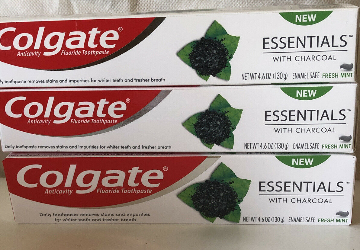 (3) Colgate Essentials Toothpaste with Charcoal-Fresh Mint Flavor-4.6oz. New