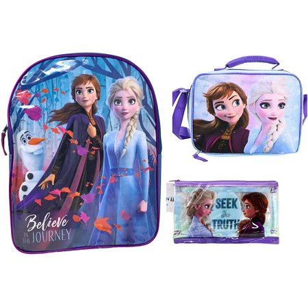 3 Item Frozen 2 16" Backpack With Lunch Bag Plus Pencil Case Set