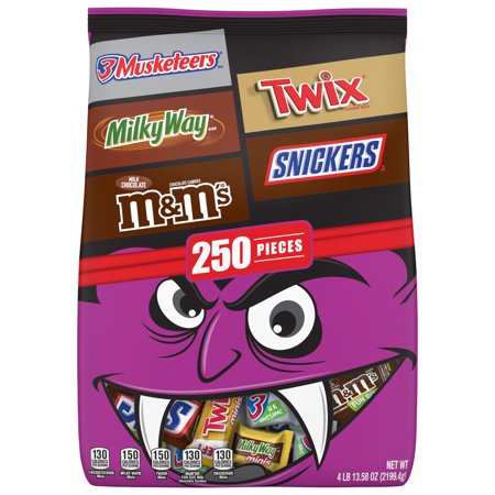 3 MUSKETEERS, MILKY WAY, TWIX, SNICKERS & M&M'S Milk Chocolate Candy, Halloween FUN SIZE, 250 pieces, 77.58 oz bag