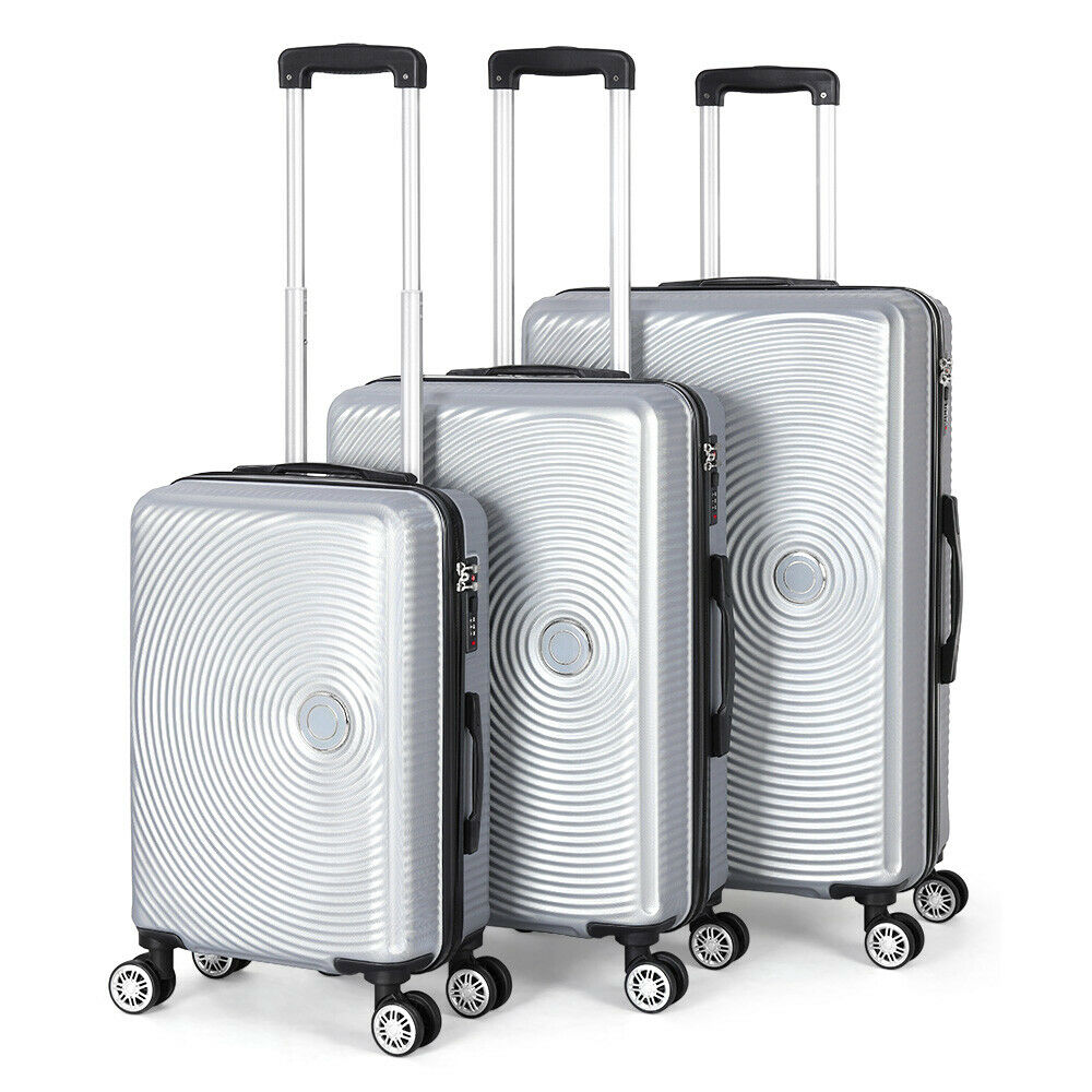 3 Pcs Luggage Set Trolley Spinner Suitcase Hardshell Travel Bag 20/24/28" Silver