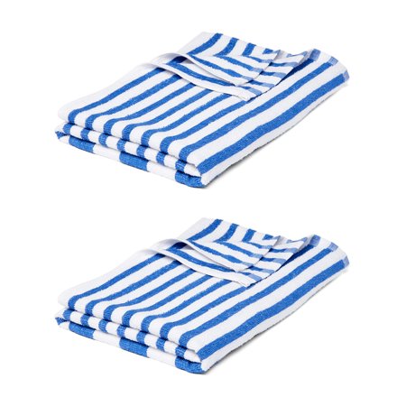 3 Poolside Beach Pool Towels Striped Blue & White 300 GSM 100% Cotton 30" x 60"