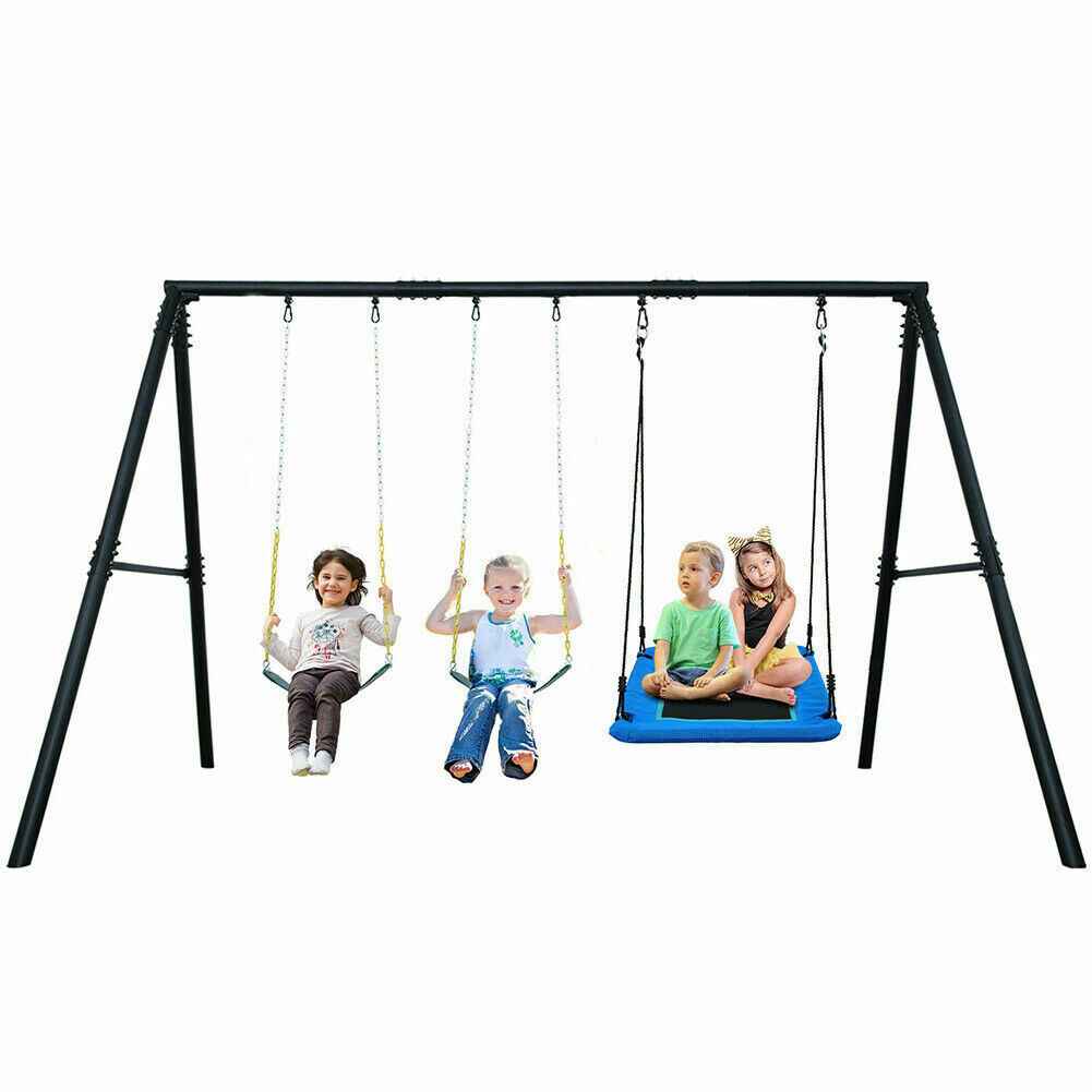 3 Swing Sets for Backyard 600lbs Metal Swing with Heavy Duty A Frame Swing Stand