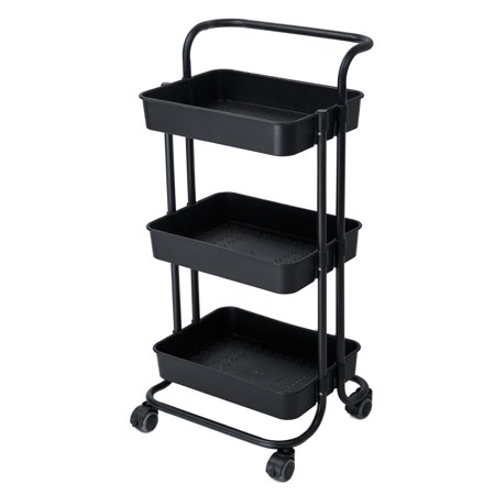 3-Tier Rolling Utility Cart Kitchen Trolley Rolling Storage Cart with Lockable Wheel and Handle Multifunction Heavy Duty for Kitchen Bathroom Office