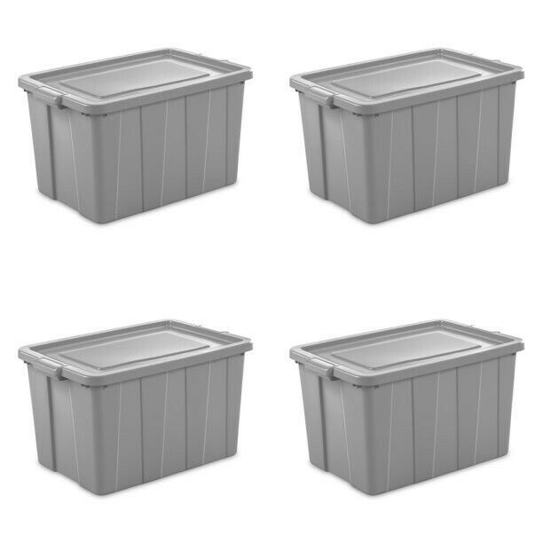 30 Gallon Plastic Tote Container Bin w/ Lid Garage Home Storage Box 4 Pack