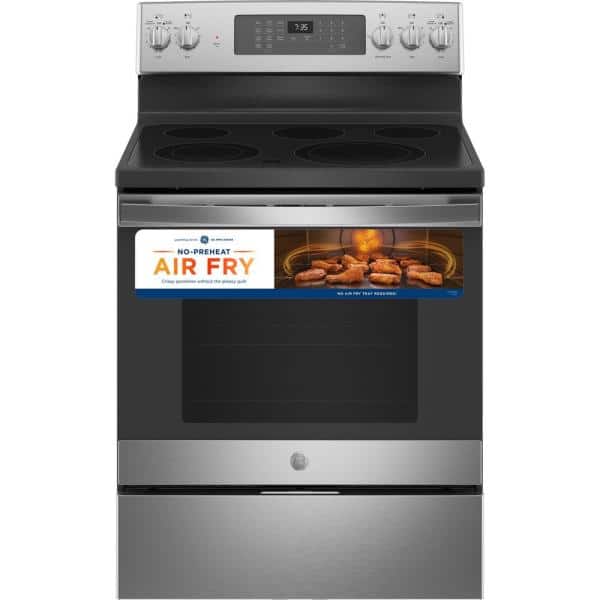 30 in. 5.3 cu. ft. Electric Range with Self-Cleaning Convection Oven and Air Fry in Stainless Steel on Sale At The Home Depot