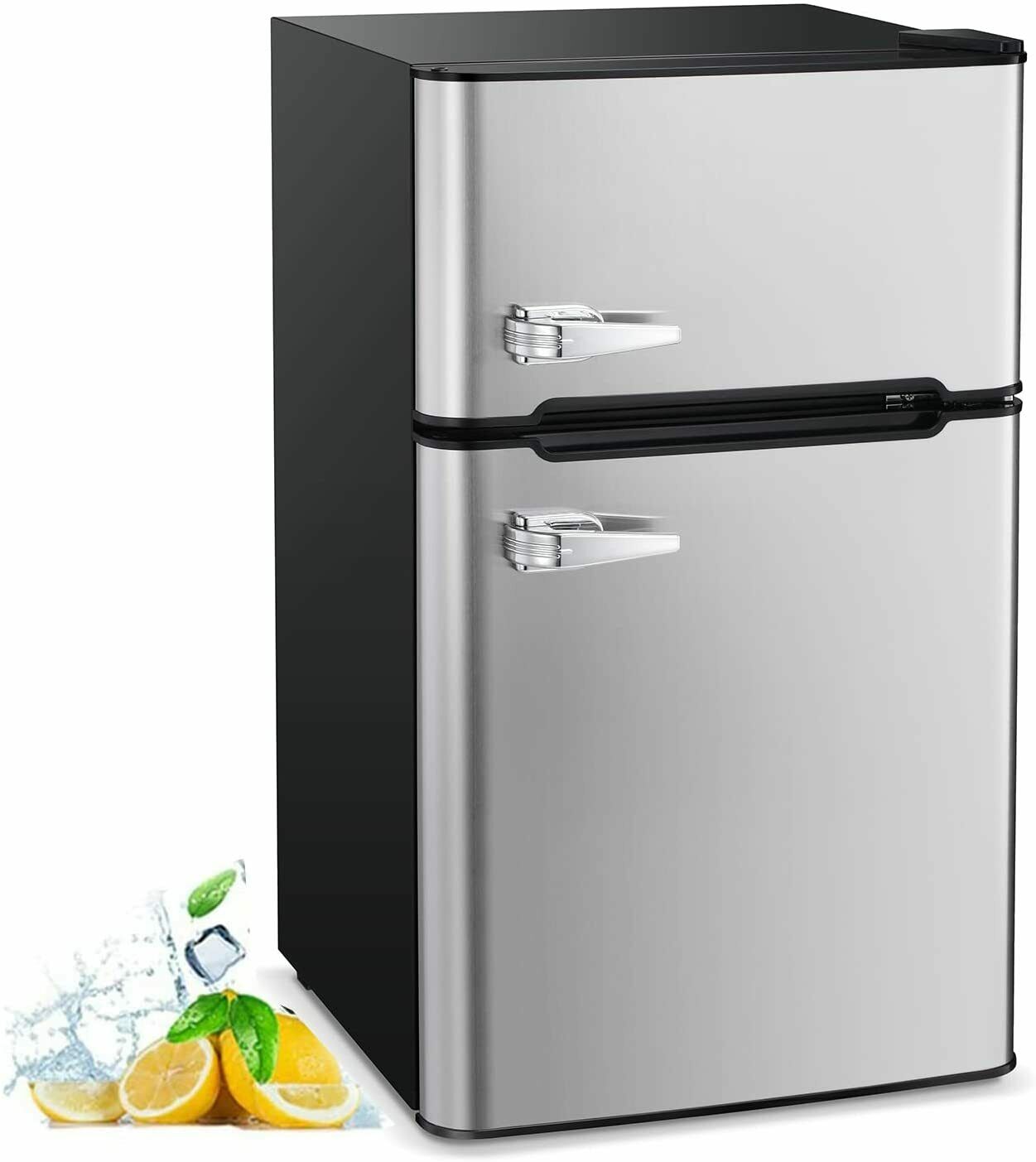 3.2 cu ft Gray Mini Refrigerator Fridge Freezer 2 Door Compact Stainless Steel