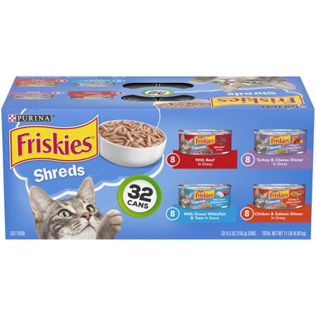(32 Pack) Friskies Gravy Wet Cat Food Variety Pack, Savory Shreds, 5.5 oz. Cans