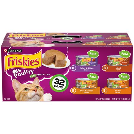 (32 Pack) Friskies Pate Wet Cat Food Variety Pack, Poultry Favorites, 5.5 oz. Cans