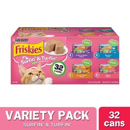 (32 Pack) Friskies Pate Wet Cat Food Variety Pack, Surfin' & Turfin' Favorites, 5.5 oz. Cans