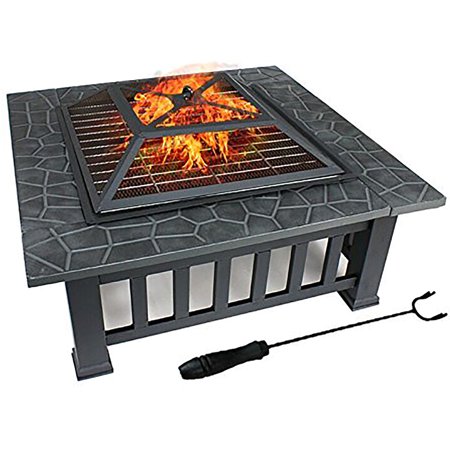32&Quot; Zeny Outdoor Fire Pit Square Metal Firepit Patio Garden Stove Wood Burning