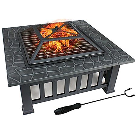 32" Zeny Outdoor Fire Pit Square Metal Firepit Patio Garden Stove Wood Burning
