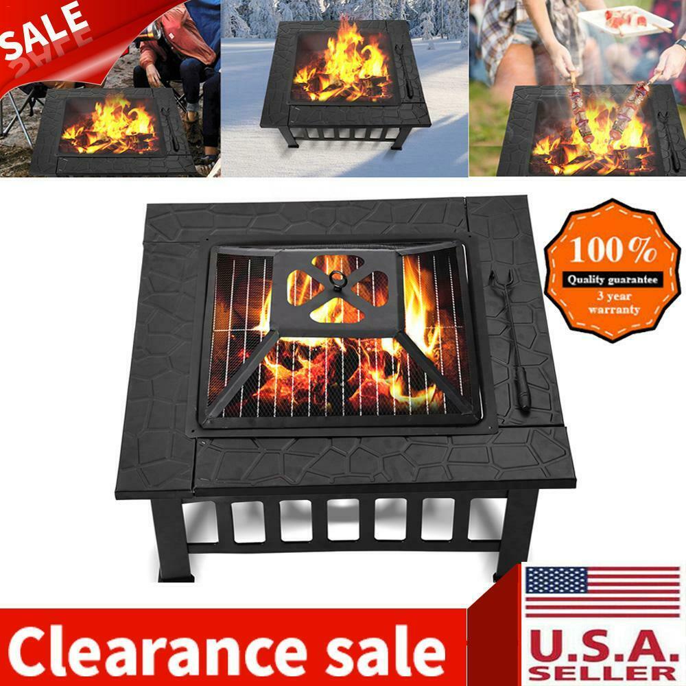 32''Fire Pit BBQ Firepit Brazier Outdoor Garden Square Table Stove Patio Heater