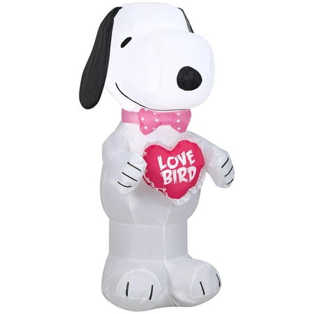 3' Gemmy Airblown Inflatable Valentine'S Day Peanuts Snoopy Holding &Quot;Love Bird&Quot; Heart Yard Decoration