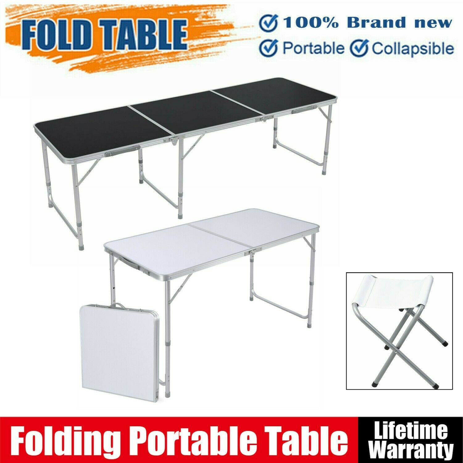 4 6FT Folding Table Portable Outdoor Picnic Party Travel Dining Camp+4/6 Chairs