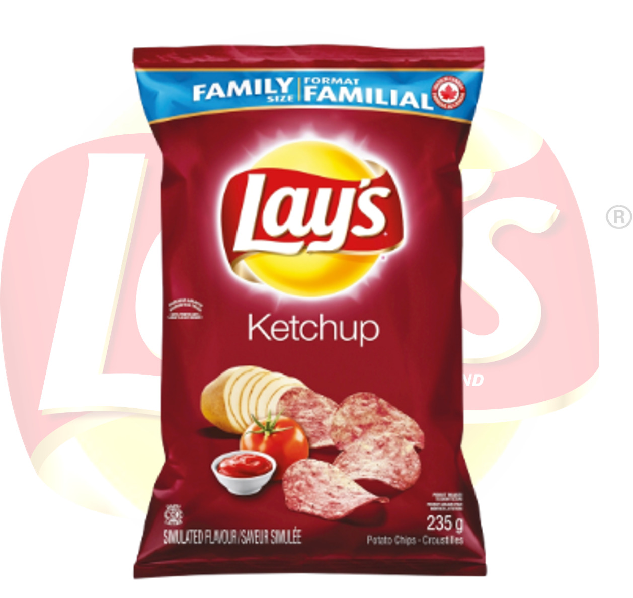 4 Bags! Canadian Lays Ketchup Chips Family Size (235g)