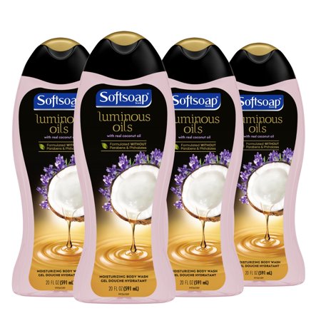 (4 pack) Softsoap Moisturizing Body Wash, Luminous Oils Coconut Oil & Lavender, 20 Oz