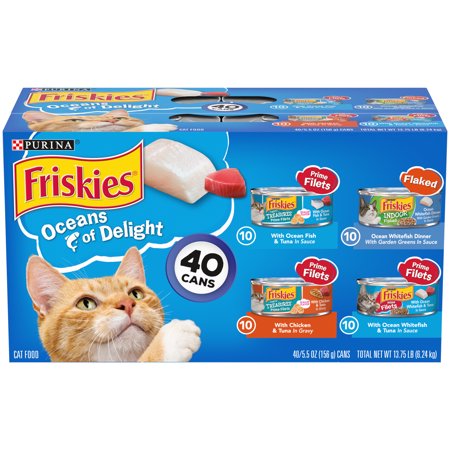 (40 Pack) Friskies Oceans of Delight Wet Cat Food Variety Pack, Flaked and Prime Filets, 5.5 oz. Cans