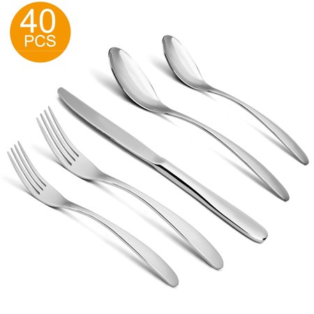 40-Piece Silverware Set, Stainless Steel Flatware Set Service for 8, Tableware Cutlery Set for Home and Restaurant, Dinner Knives Forks Spoons,Mirror Polished, Dishwasher Safe