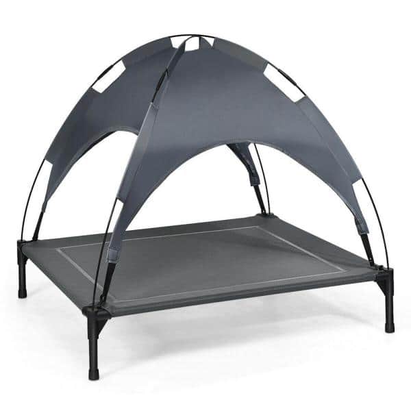 41.5 in. Extra-Large Gray Metal Bed Portable Outdoor Elevated Pet Bed Cooling Dog Cot with Removable Canopy Shade