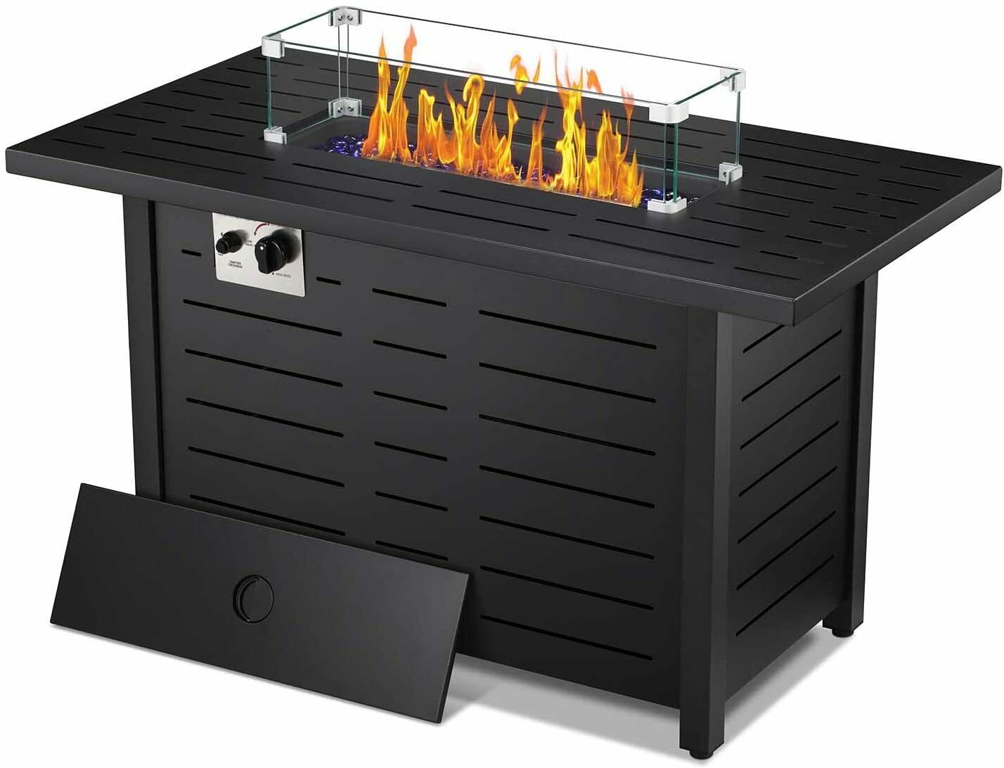 43" 50,000 BTU Outdoor Propane Gas Fire Pit Table with Glass Tabletop for Patio