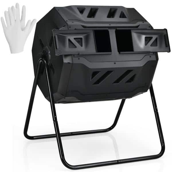 43 Gal. Black Composting Tumbler Compost Bin with Dual Rotating Chamber on Sale At The Home Depot