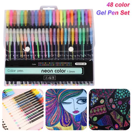 48 Pcs Gel Pen Set, Glitter neon marker Pen Set for Adult Coloring, Writing, Drawing, Sketching, Kid- Doodling, 1.0 MM Tip Sizes - Assorted Colors