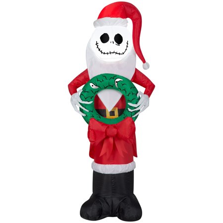 48" Red and White Jack Skellington's Wreath Inflatable Airblown Halloween Yard Decor