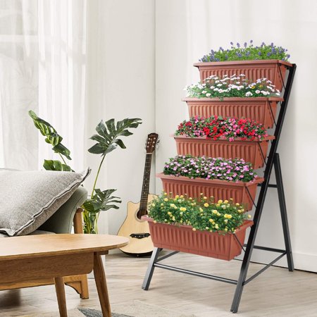 4Ft Planter Box 5-Tiers Vertical Raised Garden Bed with Drain for Patio Vegetables, Flowers Herb