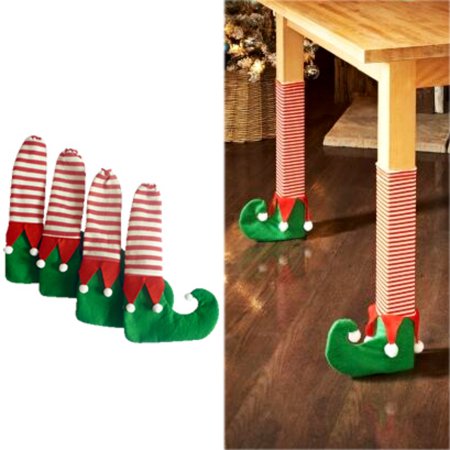 4pcs Christmas Chair Table Leg Covers Stripes Elf Shoes Legs Party Decor