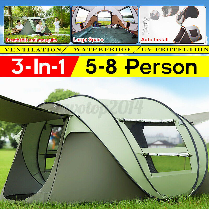 5-8 Person Automatic Pop Up Tent Waterproof Outdoor Large Camping Hiking Tent US